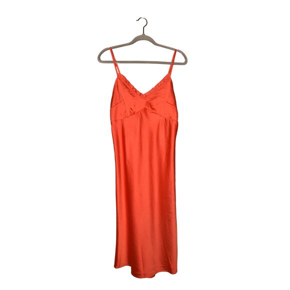 JAPNA NEW $85 Red Orange Satin Slip Midi Dress Adjustable Straps Large - Picture 1 of 3